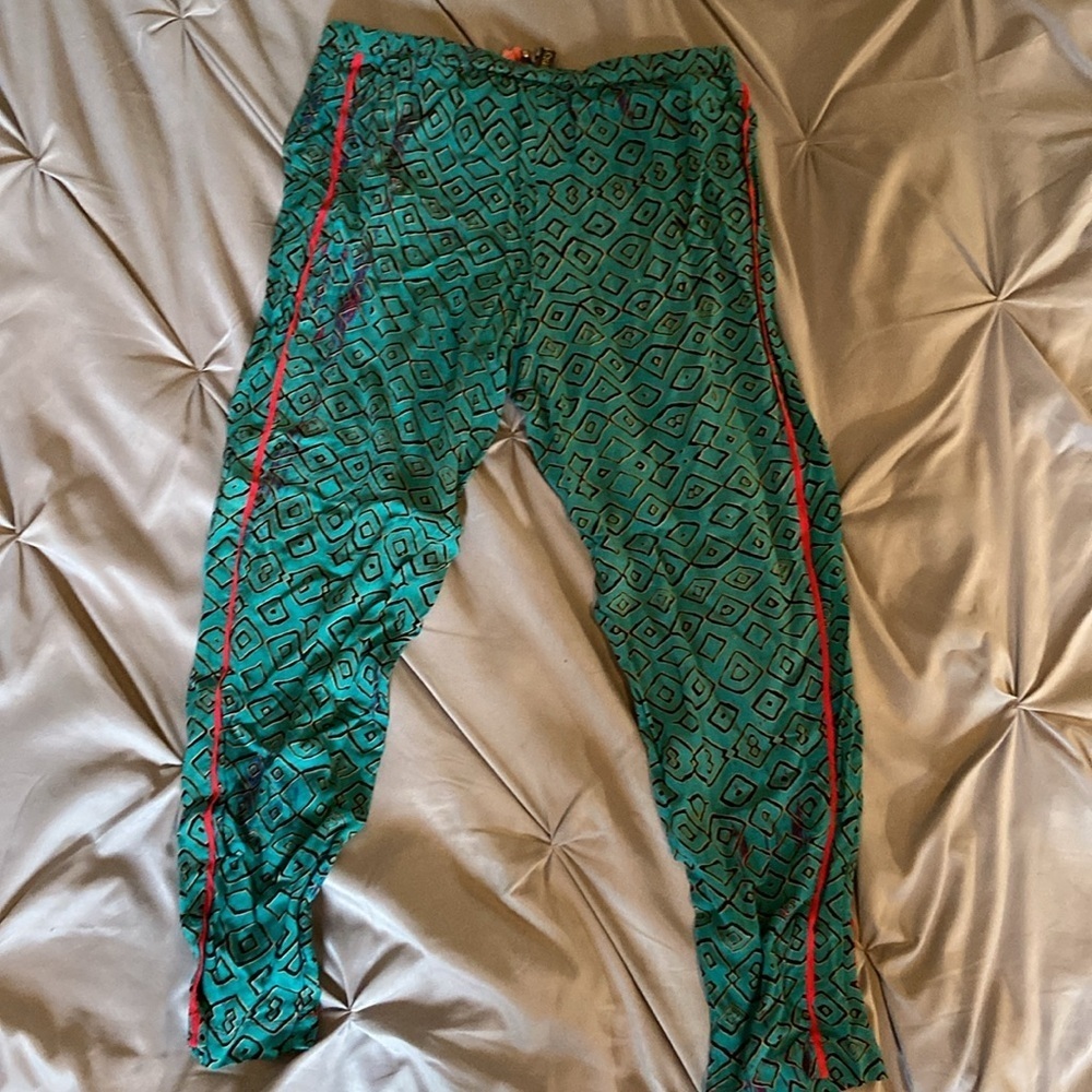 Anthropologie Hei Hei Geometric Drawstring Jogger Pants Teal Coral Boho 🌴 - Picture 7 of 7